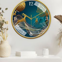 RANDOM Gold-Toned & Green Printed Contemporary Wall Clock-33