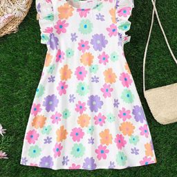 BAESD Girls Floral Print Flutter Sleeve A-Line Dress-picture-11