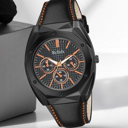 Relish Men Dial & Leather Straps Analogue Watch RE-NW2035-49