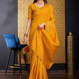 DIVASTRI Embellished Beads and Stones Silk Blend Tussar Saree-image-61