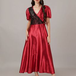 Curvydrobe Women Flared Sleeve Satin Maxi Dress-image-20