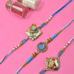 MEIRA JEWELLERY Set Of 3 Kundan Studded & Beaded Thread Rakhis-image-90