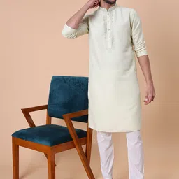 MAAHI FABS Ethnic Motifs Embroidered Mandarin Collar Beads & Stones Kurta With Pyjamas-picture-13