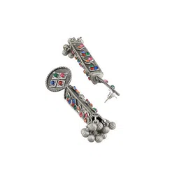 Sangria Artificial Stones & Ghungroo Studded Contemporary Drop Earrings image 4