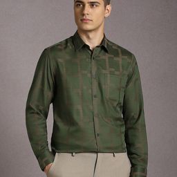 Louis Philippe Men Textured Spread Collar Pure Cotton Formal Shirt-image-24
