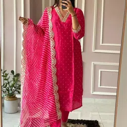 Bought First Ethnic Motifs Printed V-Neck Gotta Patti Detail Kurta with Pyjamas & Dupatta-picture-10