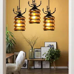 KINIS Brown & Black 3 Pieces Glass Textured Spherical Shaped Ceiling Lamps-55