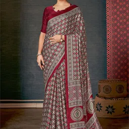 Mitera Floral Poly Crepe Block Print Saree-picture-14