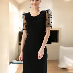 BAESD Women Puff Sleeves Front Slit Bodycon Dress-image-58