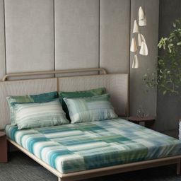 DDecor Turquoise Blue & Green Geometric 180 TC Bedsheet with 4 Pillow Covers-picture-31