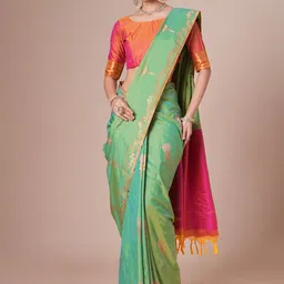 House of pataudi Woven Design Pure Silk Jamdani Saree With Blouse Piece-38