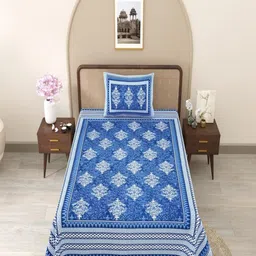 Bombay Spreads Blue & White Floral 180 TC Single Bedsheet 2.25 m X 1.50 m-image-9