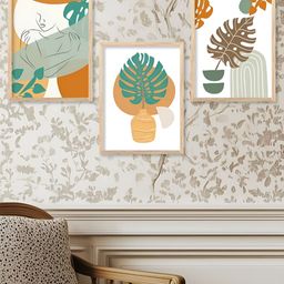 Kotart Brown & Green 3 Pieces Floral Printed Wooden Wall Arts-picture-5