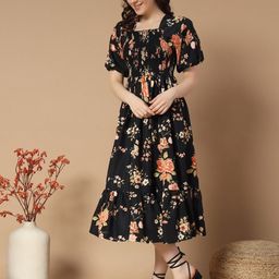 Femvy Floral Printed Midi Fit & Flared Dress-picture-8