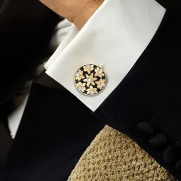 House of Pataudi Men Gold-Plated Stones Studded Enamel Detail Cuff Links-image-84