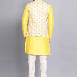 Sadree Mandarin Collar Dupion Silk Kurta And Churidar With Nehru Jacket Set image 5