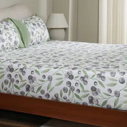 MASPAR White & Green Floral Printed Cotton 200 TC Fitted Bedsheet Set 1.83 x 1.98 m-image-47