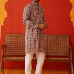 Jompers Men Embroidered Regular Chikankari Kurta with Pyjamas-picture-7