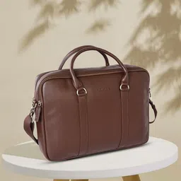 Police Leather Zip Closure Laptop Bag-image-37