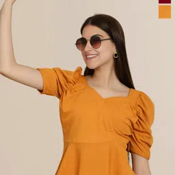 Mast & Harbour Women Pack Of 2 Puff Sleeves Peplum Top-picture-0