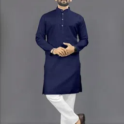Men Solid, Self Design Straight Kurta (Dark Blue)-image-43