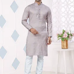 OUTLUK Floral Woven Design Mandarin Collar Thread Work Jacquard Kurta With Trousers-picture-2