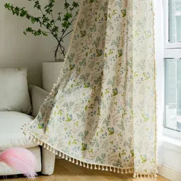 Huesland White & Blue Floral Room Darkening Window Curtain-image-5