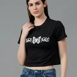 GO DEVIL Women Printed Extended Sleeves Raw Edge T-shirt-image-81
