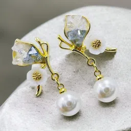 DressBerry Gld-Plated Artificial Stones Studded And Beaded Contemporary Drop Earrings-25