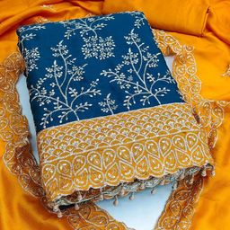 KALINI Embroidered Art Silk Unstitched Dress Material-image-90