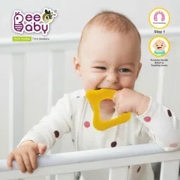 beebaby Tooth Shape Soft Silicone Baby Teether with Bristle & Carry Case, BPA Free, 6M+ Teether image 3