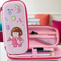 colorbee Water-Proof Pink Cartoon Girl Stationery Organizer for School Bags for Daily Use Animal Character, Cute Girl Cartoon, Floral Prints Art Polyester Pencil Box-picture-36