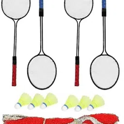 Double Shaft Badminton Racket Pack Of 4 Piece With 6 Piece Plastic Shuttle And 1 Piece Badminton Net Badminton Kit-17