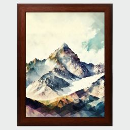 Mountain Painting Digital Reprint With Brown Frame (10Inches X 13.5Inches) Digital Reprint 13.5 inch x 10 inch Painting-image-76