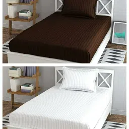 210 TC Cotton Single Striped Flat Bedsheet-image-1