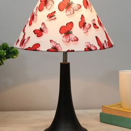 Homesake White & Red Butterflies Printed Fabric Shade Metal Base Table Lamp-43
