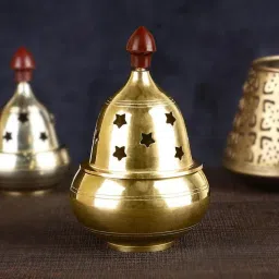 Akhand Jyoti Diya Round Apple Design Shape Diya for Puja Gold Brass Table Lantern-20