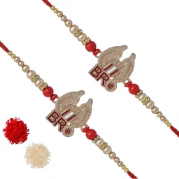 MEIRA JEWELLERY Set Of 2 Bro Designer Rakhis With Greeting Card & Roli Chawal-image-76
