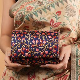 gaura pakhi Flloral Embroidered Sequinned Canvas Foldover Clutch-image-92
