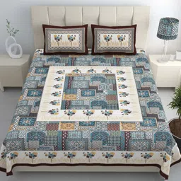 LIVING ROOTS Double King Size Jaipur Block Print Cotton Bedsheet With 2 Pillow Covers-21