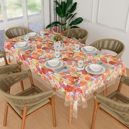 Aura White & Red Printed Waterproof 6-Seater Rectangle 1.52 m x 2.3 m PVC Table Cover-56