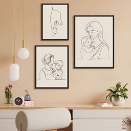 999Store Grey & Cream-Coloured 3 Piece Paper Other Wall Paintings-11