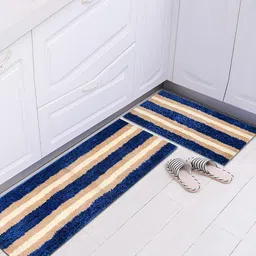 GBL COLLECTION Navy Blue & Cream Striped Microfiber Floor Mat-32