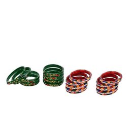 1ST TIME Set Of 16 Green Alloy Artificial Stones & Beads Antique Bangles-picture-7