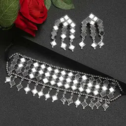 YouBella Silver-Plated Mirror Studded Oxidised Jewellery Set-picture-44