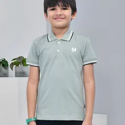 YOUMAA Boys Brand Logo Self Design Embroidered Regular Fit T-shirt-picture-4