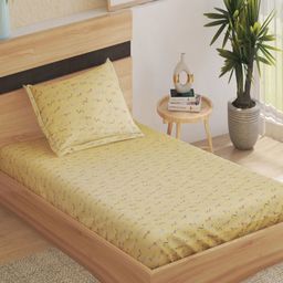Home Centre Slate Kids Yellow Printed Cotton 150TC Single Bedsheet Set 2.28 x 1.52m-image-45