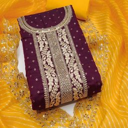 SHIJILA Floral Embroidered Zari Unstitched Dress Material-image-84