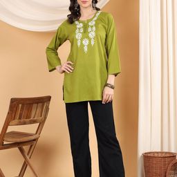 Poshak Chikan Studio Women Ethnic Motifs Embroidered Pure Cotton Kurti-image-95