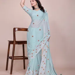 yourwish Ethnic Motifs Embroidered Pure Georgette Saree-image-34